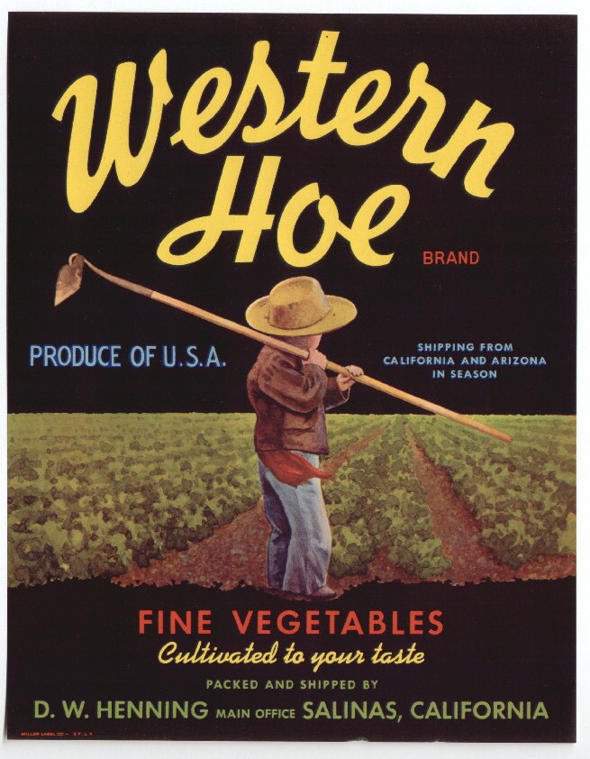 1940s Western Hoe Young Farmer Boy Vegetable Crate Label Original