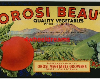 1940s Beauty Veggie Vegetables Tomato Patty Pan Orosi CA Crate Label