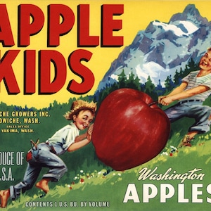 1940s Apples Kids Washington State Cowiche Original Fruit Crate Label