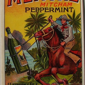 1930s Peppermint Cowboy Vintage Western Bottle Label