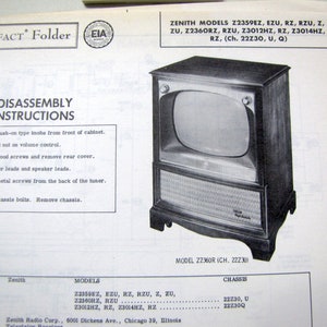 1958 Zenith TV Television 50s Boob Tube Photo Repair Manual
