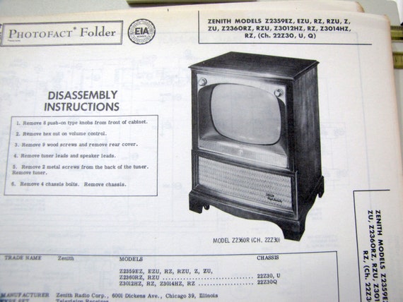 1958 Zenith Tv Television 50s Boob Tube Photo Repair Manual Etsy