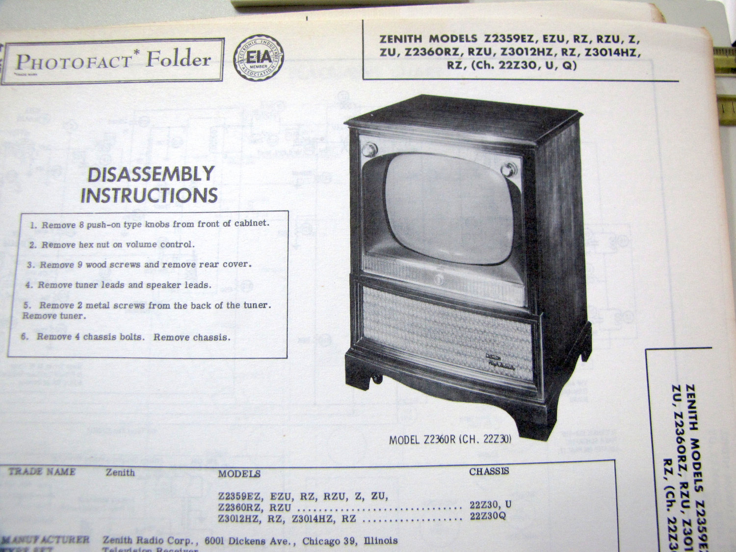 1958 Zenith TV Television 50s Boob Tube Photo Repair Manual Etsy