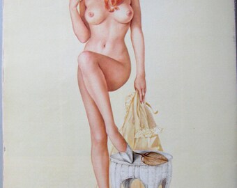 1968 July Birthday Vintage Playboy Alberto Vargas Nude Redhead Pinup Girlie Gams