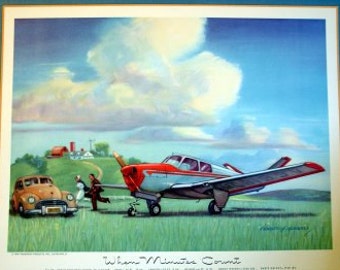 1940s Vintage Aircraft Beech Bonanza Model 35 4 Place Flying Doctor