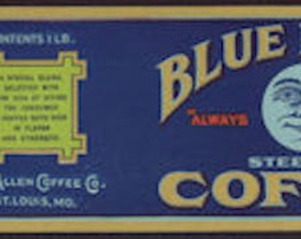 1920s Vintage Coffee Can Blue Moon Original Scarce Label St Louis MO Kitchen Decor