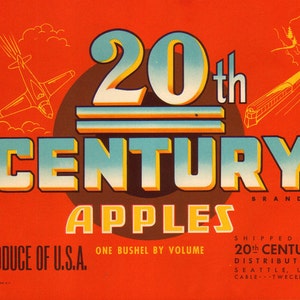 1940s Scarce 20th Century Planes Trains Apple Crate Label Seattle Ad Art