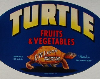 1960 Turtle Scarce E W Ligon Weslaco TX Fruit Vegetable Crate Label
