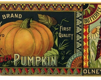 1890s Pumpkin Butterfly Antique Can Label Olney Floyd Westernville New York NY