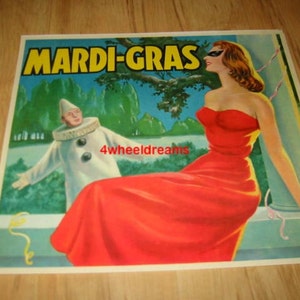 1950s Mardi Gras Masked Woman Clown Crate Label