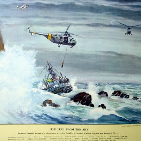 Sikorsky SH-19B Helicopter Rescue Swedish Seaman Lts Wm Mayfield Lunsford Vinson