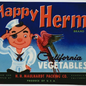 1950s Sailor Eye Patch Parrot Happy Herm Vintage Ad Art