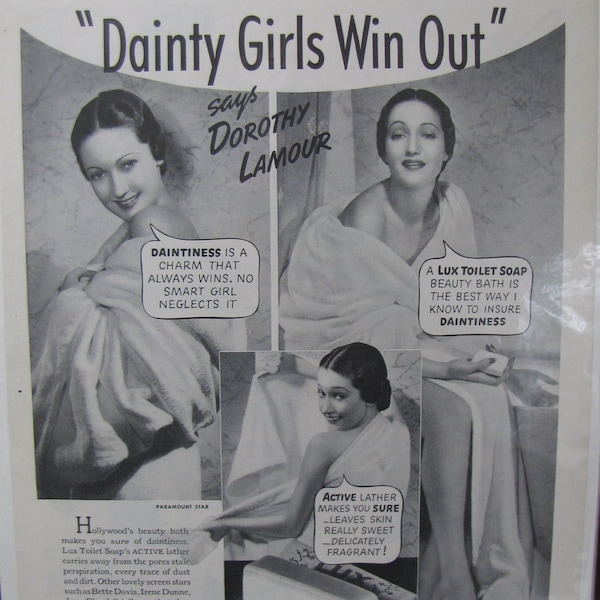 1938 Dorothy Lamour Full Page Ad Lux Soap Vintage Hollywood Glamour