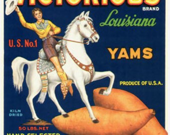 1950s Cowgirl on Prancing Horse Western Vintage Yam Label