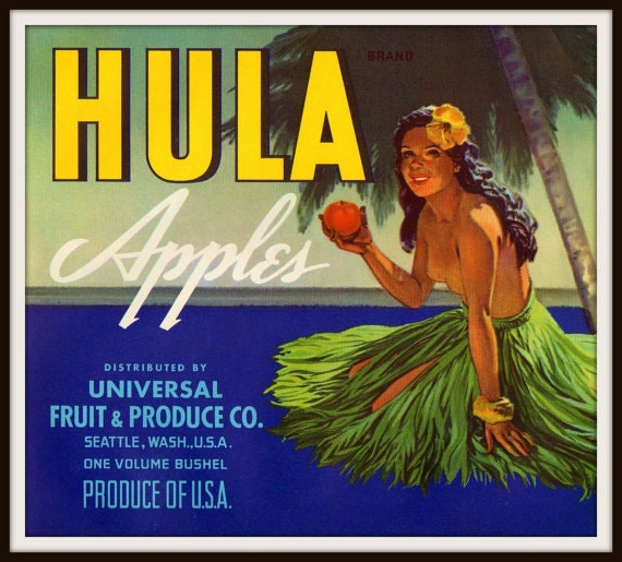 1950s Topless Hula Girl Grass Skirt Palm Tree Apple Crate - Etsy