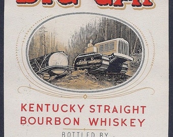 1950s Bulldozer Caterpillar Kentucky Bourbon Whiskey Louisville Bottle Label