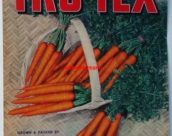 1940s Texas Tru Tex Carrots Carrizo Springs TX Rouw Veggie Crate Label