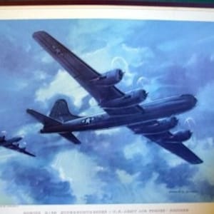 wwII Boeing B29 Bomber Plane Art US Army Air Superfortress