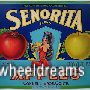 1930s Senorita Mantilla Red Yellow Apples Kitchen Home Decor Crate Label