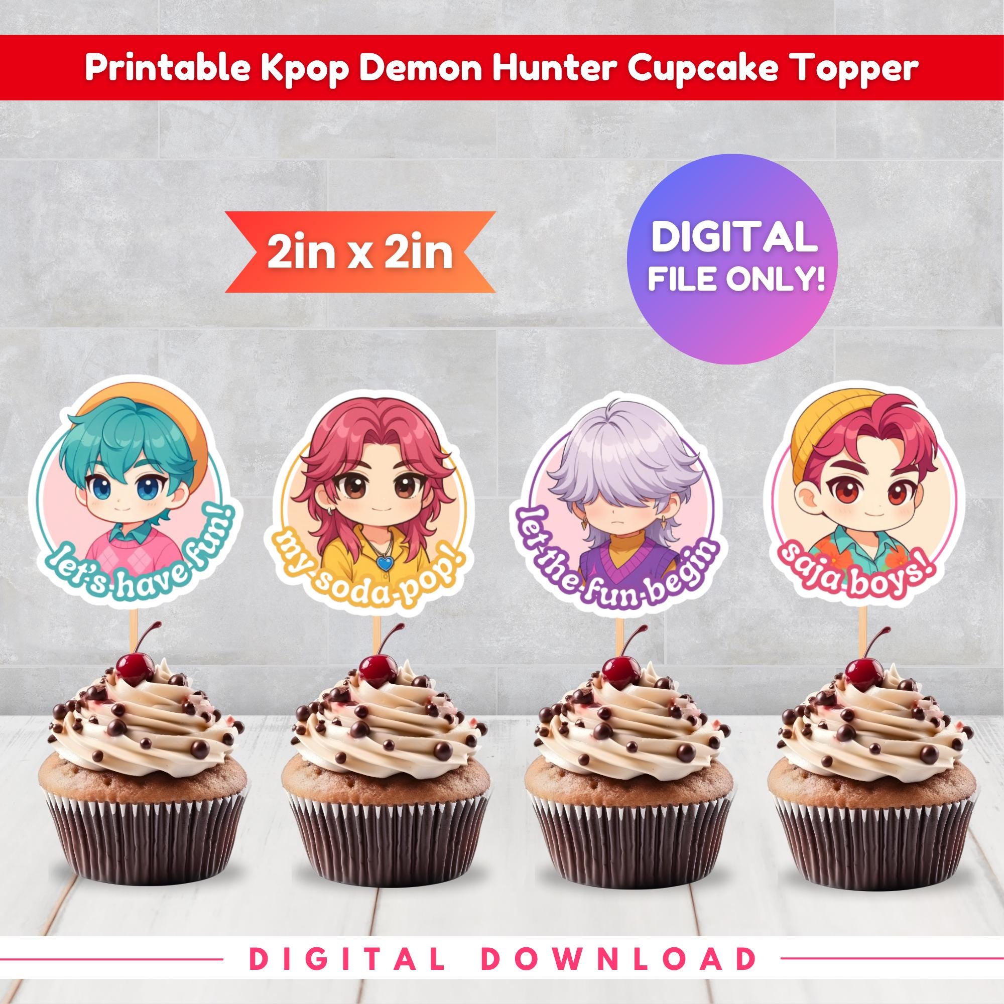 Décorations Gâteau Kpop Hunters – 13 Pièces Cake Topper Et Cupcakes – Carton Et Bois – Idée Cadeau Fan – Anniversaire Fan Kpop