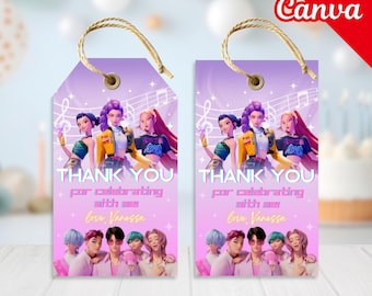 Kpop Demon Hunter Thank You Tags, Kpop Party Favor Tag, Demon Hunter Gift Tag, Huntrix, Custom Demon Hunter Birthday Party Favor Supplies