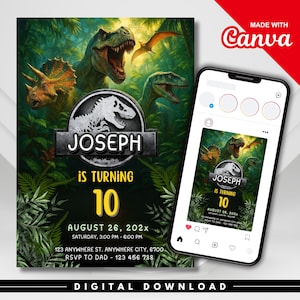 Dinosaur Birthday Party Invitation, Dinosaur World Invite, Editable Dinosaur Invitation, T-Rex Party Invite, Jurassic 1st 3rd 5th Birthday