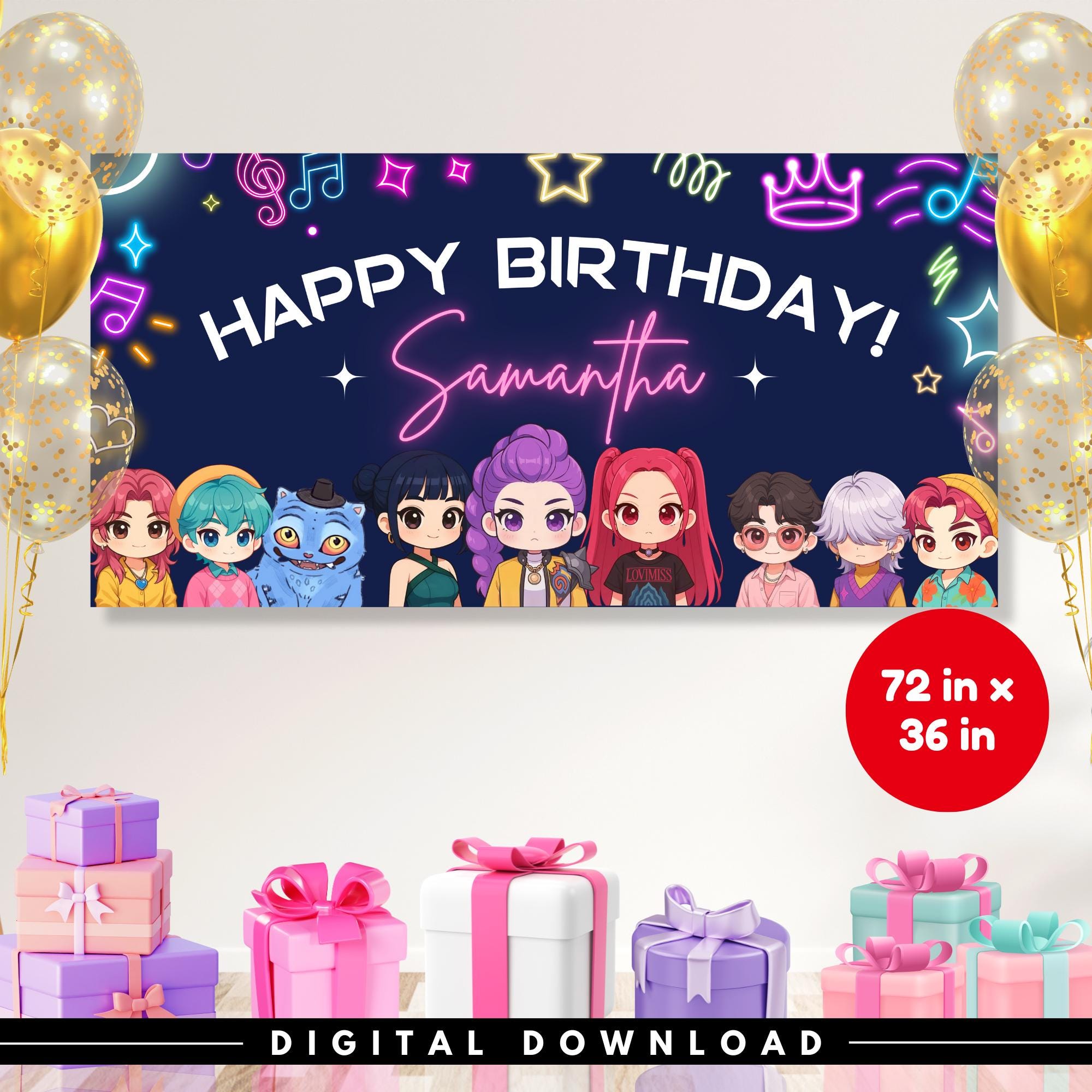 Décorations D'anniversaire Kpop Demon Hunters Huntrix Saja Boys - Banderoles, Ballons, Décorations Gâteau
