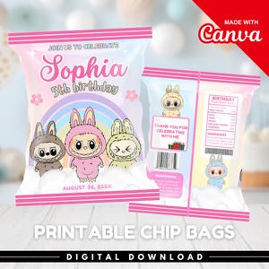 Labubu Chip Bag Template, Editable Labubu Monster Chip Bag, Cute Monster Party Favor, Labubu Party Supplies, Cute Labubu Gift Bag, Canva