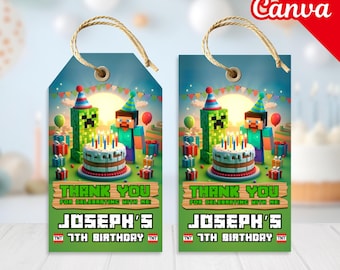 Minecrafter Thank You Tag, Minecrafter Birthday Gift Tag, Editable Minecrafter Favor Tag, Minecrafter Birthday, Minecrafter Party Tag, Canva