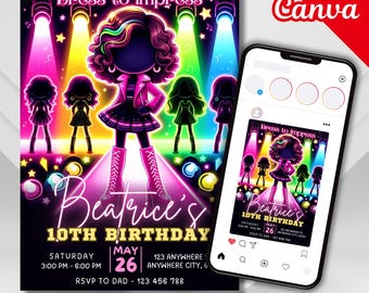 Fashion Invitation, Dress to Impress, Fashion Show Birthday Invitation, Dress-up Party Invitation for Girls, Fashion Theme Party Invites