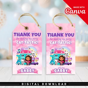 Gabby Doll Thank You Tags, Doll house Birthday Gift Tags, Gabby Party Favor Tag, Editable Thank You Card, Kids Birthday Party Printables