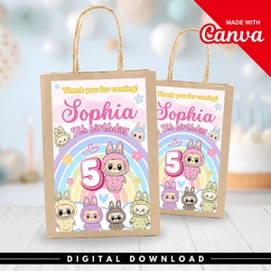 Labubu Party Bag Label, Editable Labubu Gift Bag Label, Labubu Party Favor Bag, Labubu Birthday Gift Bag Label, Labubu Party Decor, Canva