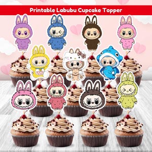 Labubu Cupcake Toppers, Labubu Cake Topper, Cute Monster Party Decor, Kawaii Birthday Decorations, Labubu Monster Birthday Topper, Canva