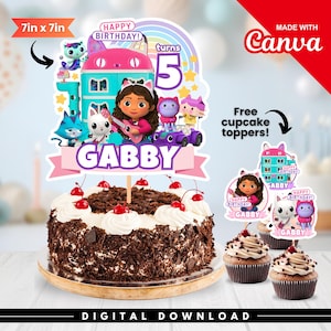Editable Gabby Doll Birthday Cake Topper, Gabby&#39;s Doll Cake Topper, Dollhouse Printable Cake Decor, Kids Party Favors, Editable in Canva