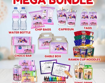 Kpop Demon Hunters Mega Party Bundle: Demon Hunters Printable Set, Saja Boys Huntrix Ramen Label, Soda Pop Label, Dr Han Tonic, Party Bag