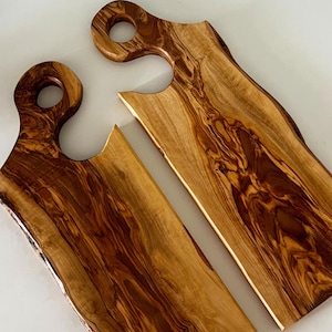 Natural Olive Wood Cutting Board With Handle, Live Edge Cheese Board, Natural Cutting Board for Deli, Extra Rustic Board, Charcuterie Board