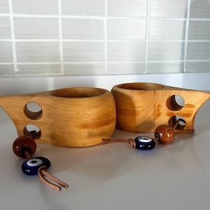 Handmade Kuksa Wood Cup – Nordic Style Camping Mug with Carabiner, Outdoor Coffee Cup for Hikers & Nature Lovers