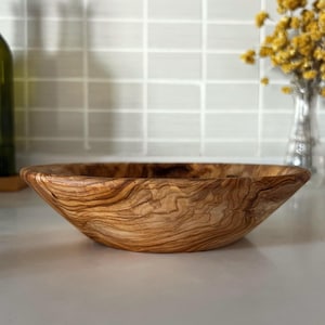 Handmade Olive Wood Plate for Serving Snacks, Rustic Wooden Dinner Plate, Natural Eco Friendly Kitchen Decor and Gift Idea