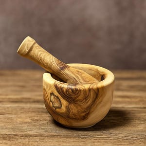 Handmade Olive Wood Mortar and Pestle – Rustic Natural Spice Grinder