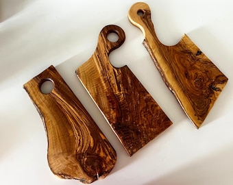 Handmade Olive Wood Charcuterie Board: Live Edge Cutting Board with Handle
