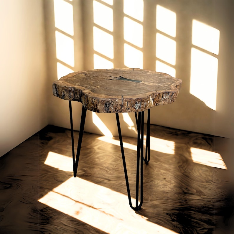 Rustic Java Wood Side Table Handmade Olive Wood Live Edge Side Table | Natural Wood Slab Table ...