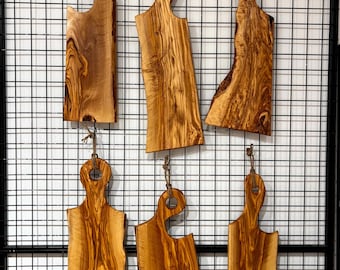 Handmade Olive Wood Cutting Board with Handle: Rustic Charcuterie Cheese Board