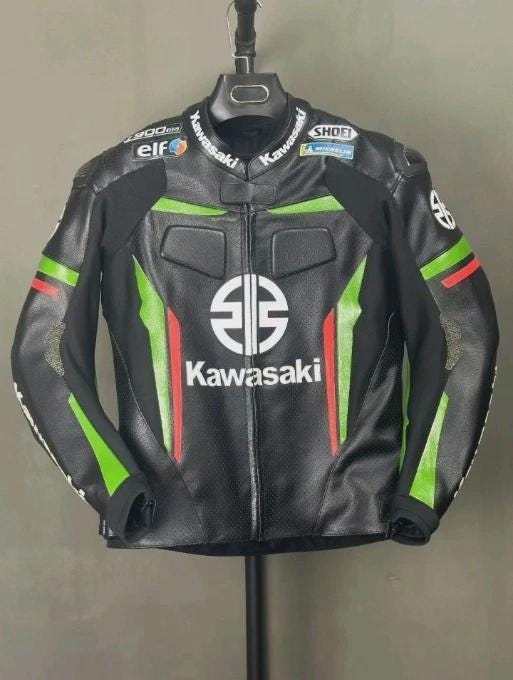 Kawasaki Handmade Leather Jacket, Genuine Cowhide Leather Jacket