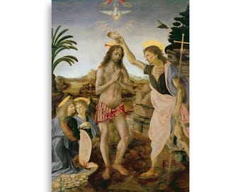 De doop van Christus | Andrea del Verrocchio, Leonardo da Vinci | Poster van museumkwaliteit