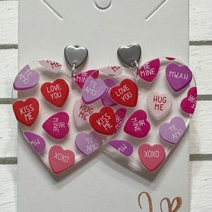 Valentine’s earrings with nickel free heart post, conversation heart earrings