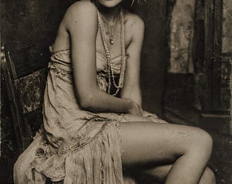 1920s Flapper Girl Sepia Portrait - Roaring Twenties Art Deco Poster (Digital Download)