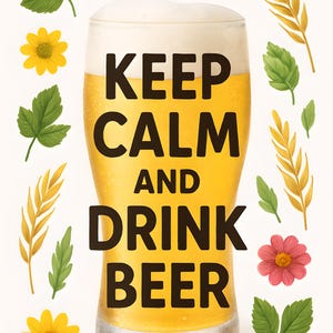 Keep Calm and Drink Beer – Funny Beer Poster Digital Download | Bar Wall Art for Men, Pub Decor, Beer Lover Gift