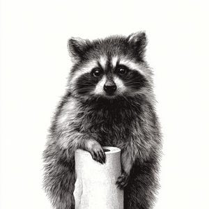 Cute Raccoon Bathroom Art - Funny Toilet Wall Print - Animal  Digital Download - Restroom Printable Decor, digital download for bathroom