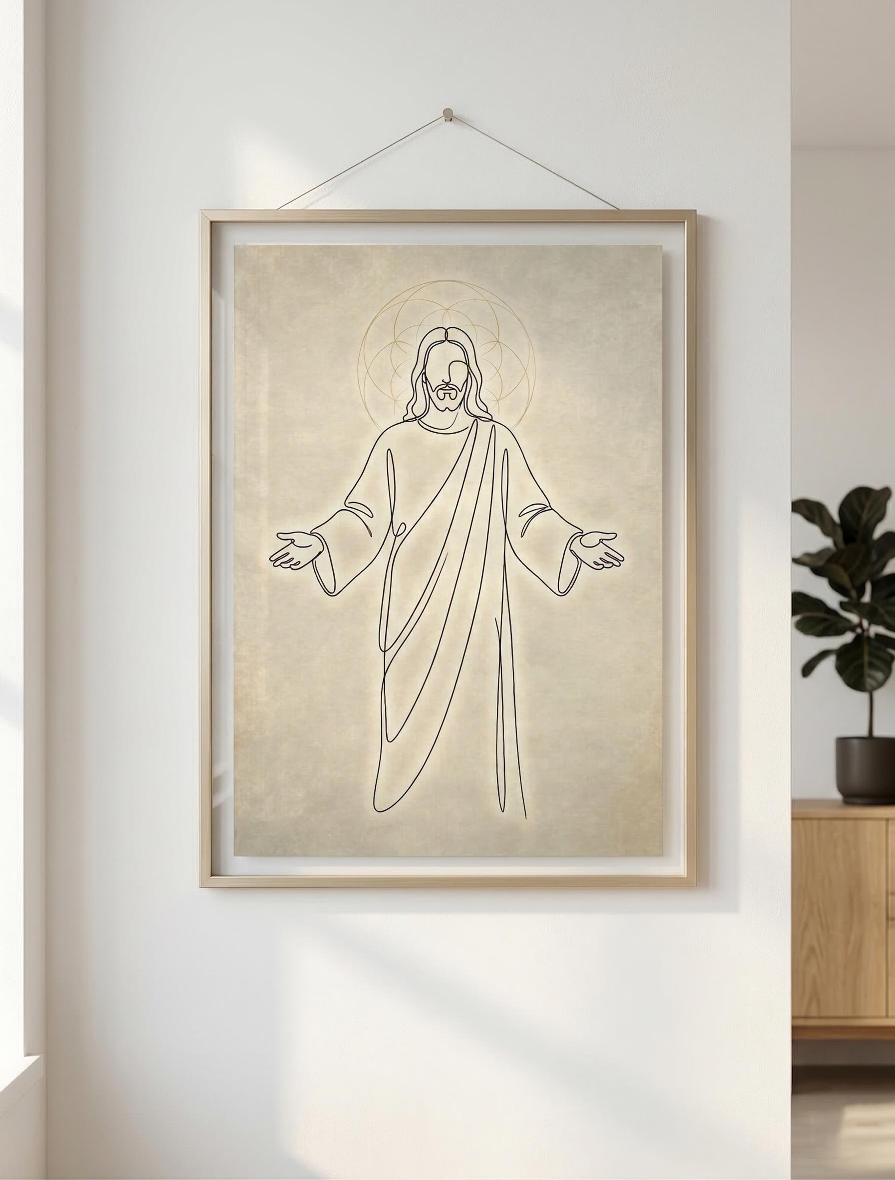 Minimalist Jesus Line Art Print, Christian Wall Decor, Sacred Geometric ...