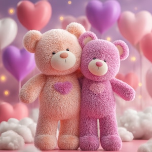 Niedliche Teddy Bären Digital Print Set | Kinderzimmer Wand Kunst | Rosa und Pfirsich Teddybär Illustration |  Kinderzimmer Dekor | Digitaler Download